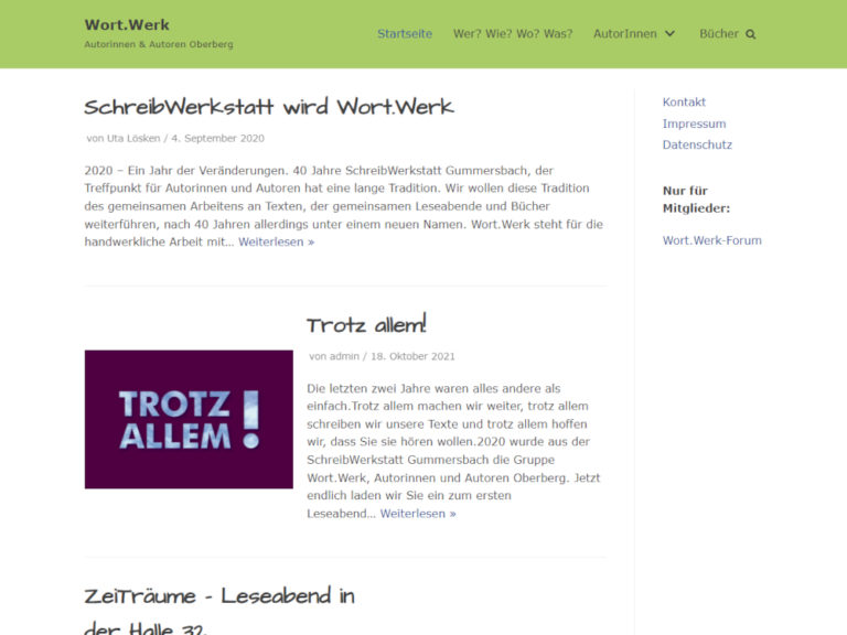 Website Wort.Werk - Autorinnen & Autoren Oberberg